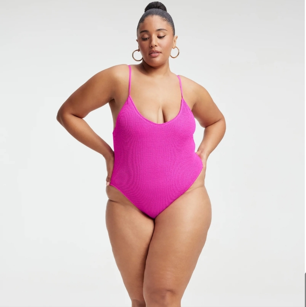 Good American 4X always fits one-piece swimsuit bathing suit swim Hot Pink